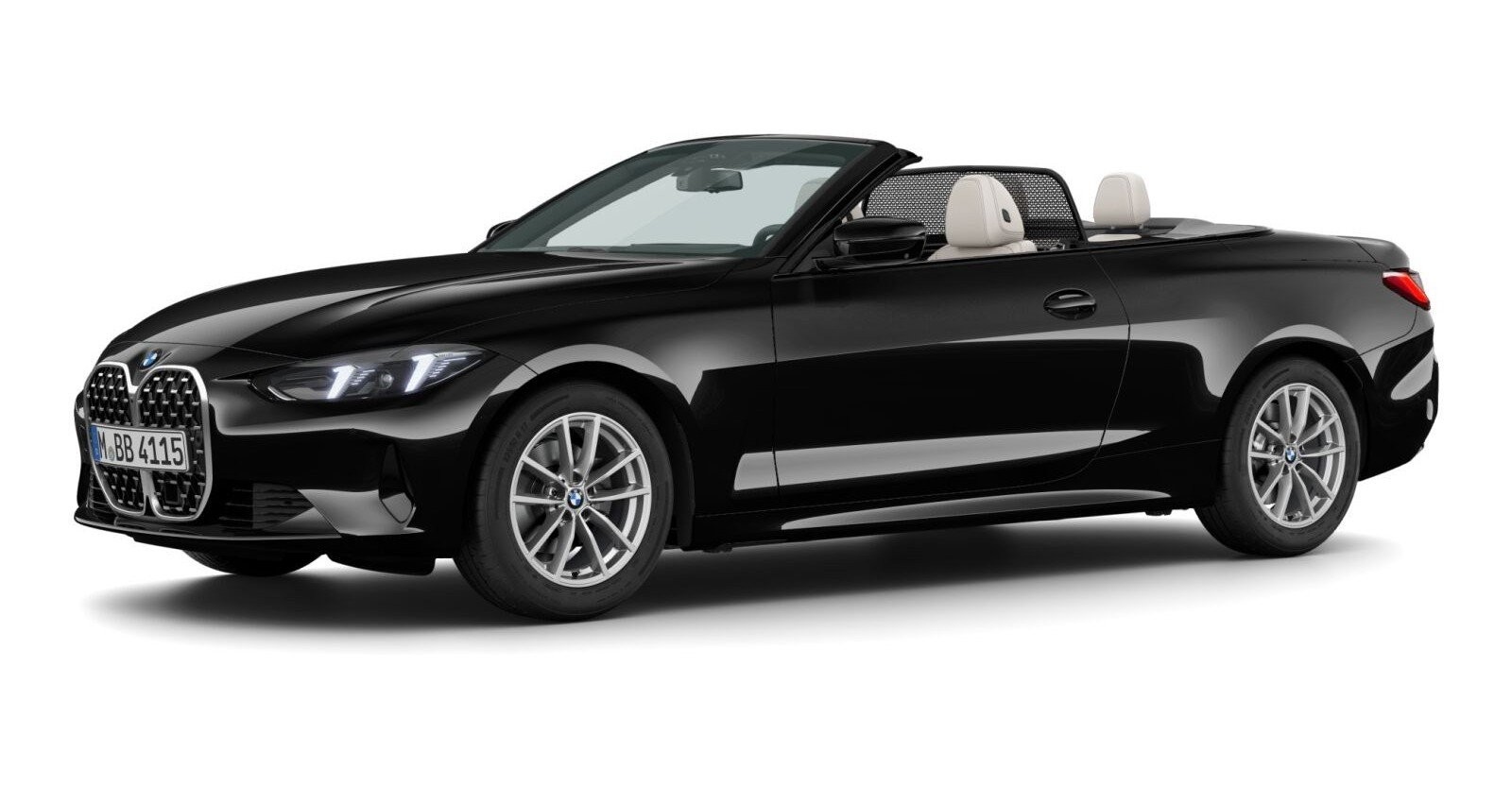 BMW 420i Cabrio in Schwarz von vorne