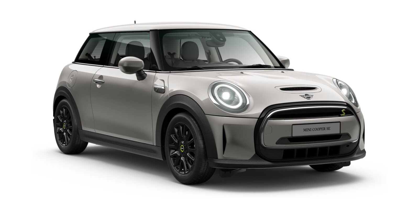MINI Cooper SE in Silber von vorne
