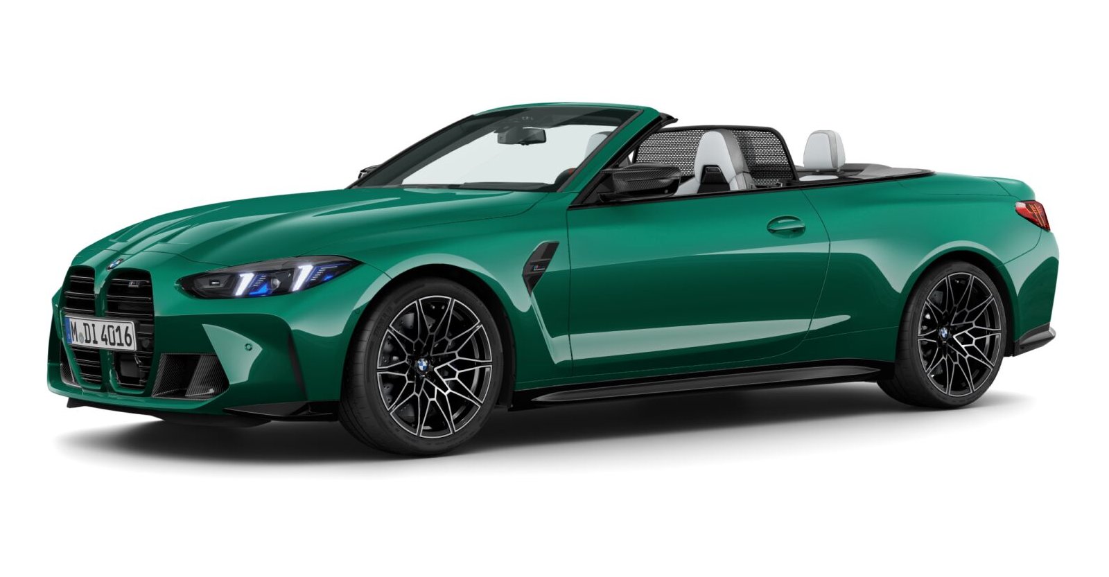 BMW M4 Competition Cabrio mit M xDrive in Grün von vorne