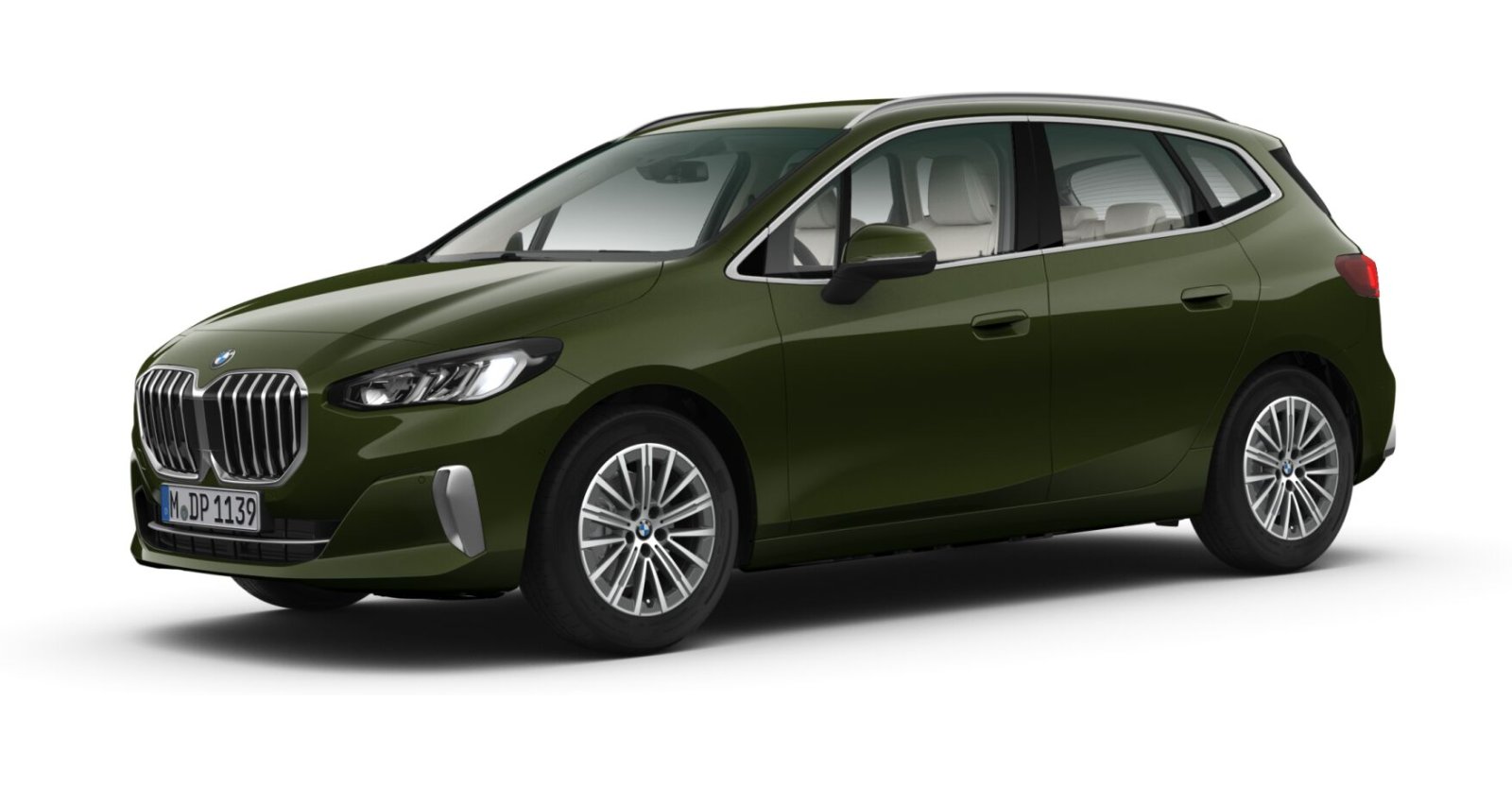 BMW 218i Active Tourer in Grün von vorne