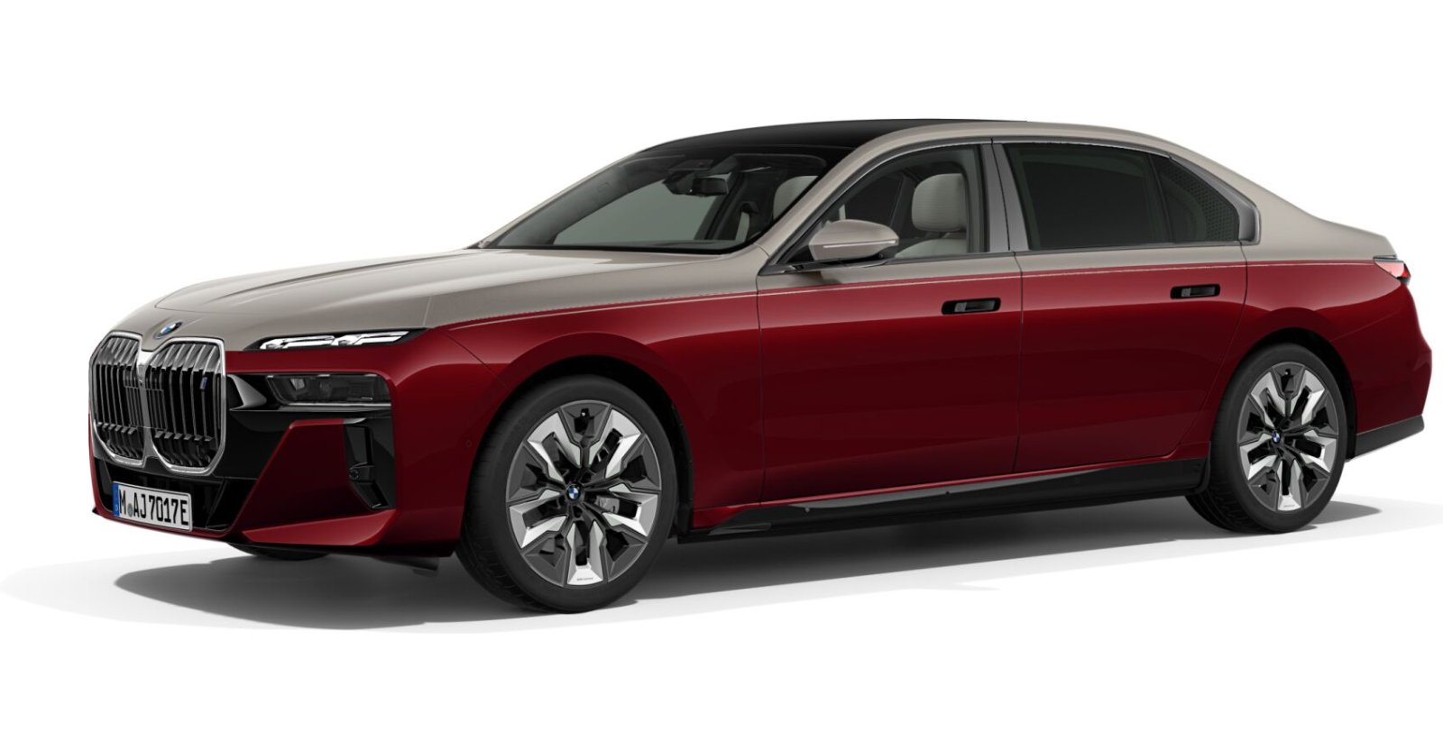 BMW i7 xDrive60 Limousine in Rot von vorne