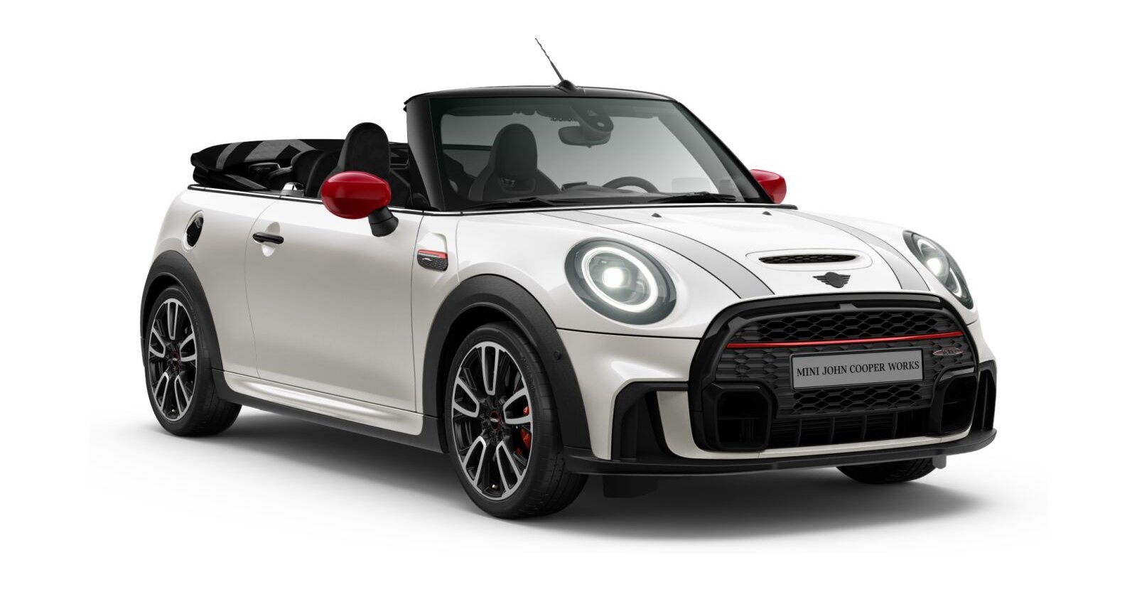 MINI JCW Cabrio in Weiß von vorne MINI JCW Cabrio in Weiß von vorne