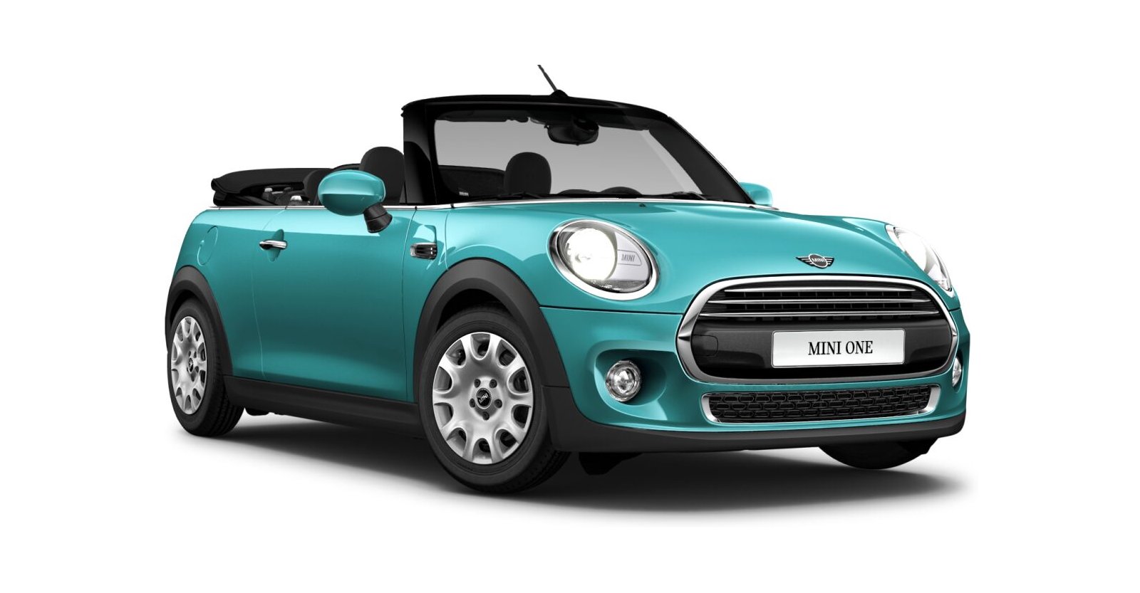 MINI One Cabrio in Grün von vorne