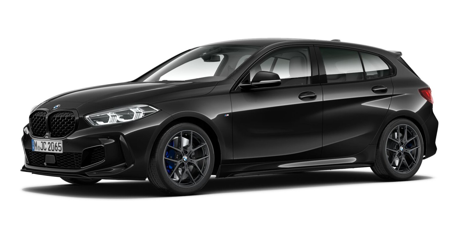 BMW M135i xDrive in Schwarz von vorne BMW M135i xDrive in Schwarz von vorne