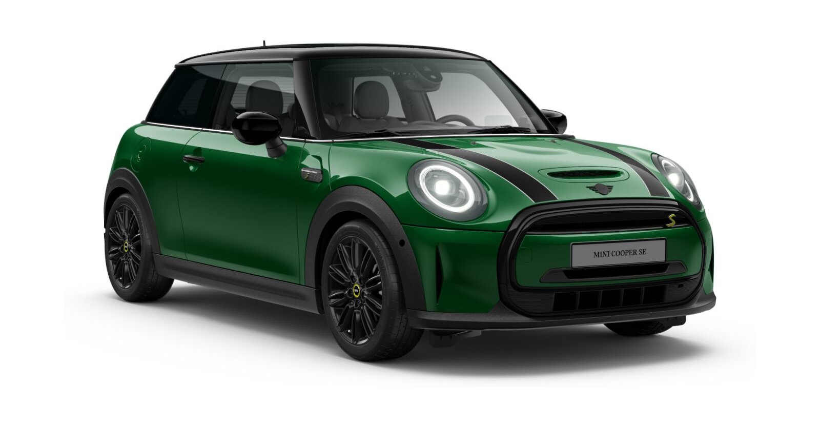 MINI Cooper SE in Grün von vorne