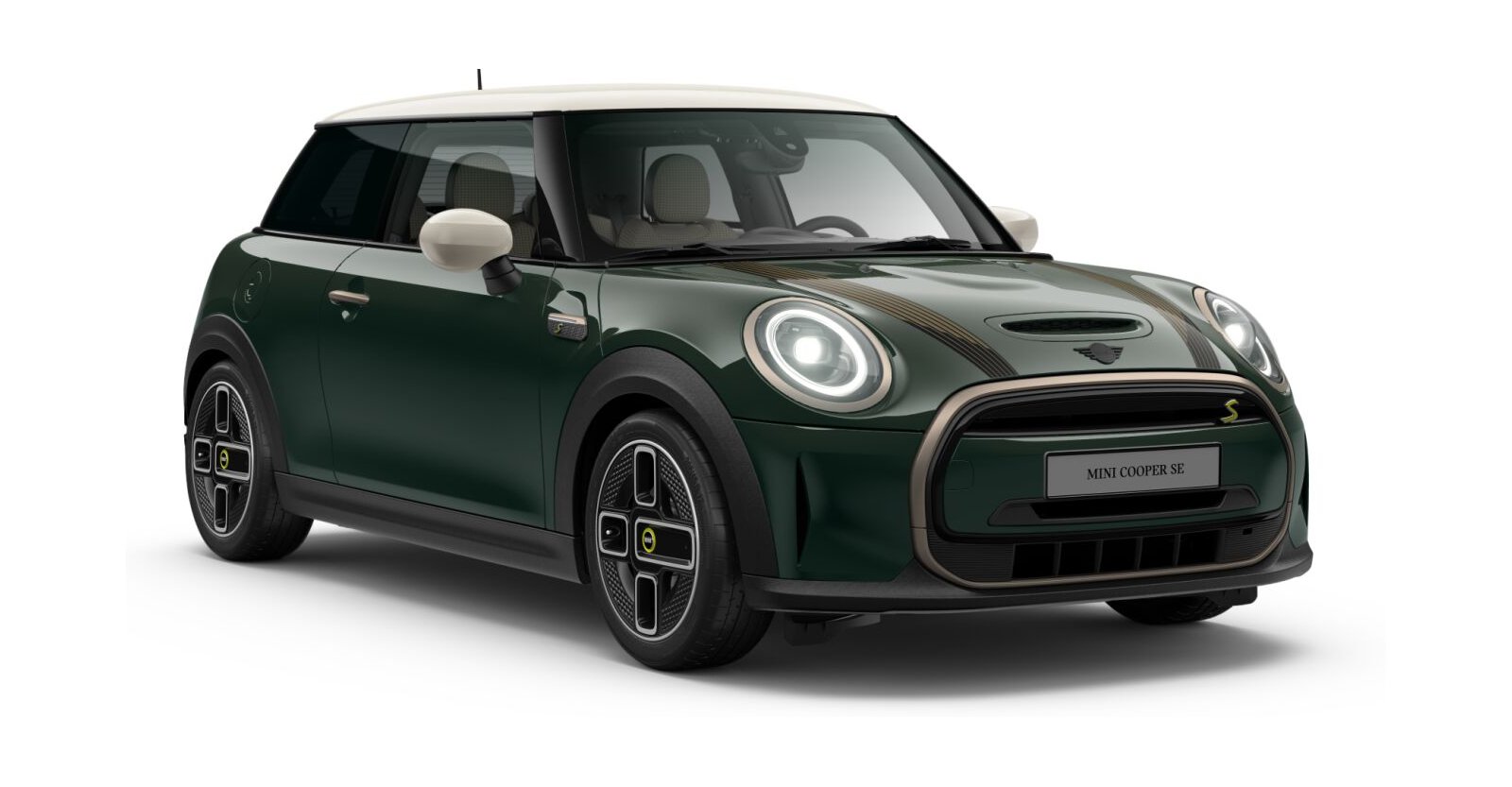 MINI Cooper SE in Grün von vorne