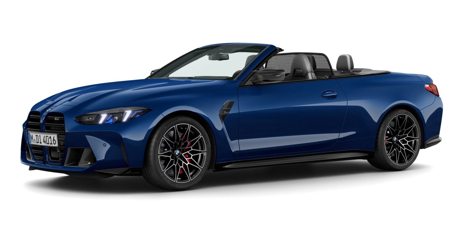 BMW M4 Competition Cabrio mit M xDrive in Blau von vorne BMW M4 Competition Cabrio mit M xDrive in Blau von vorne