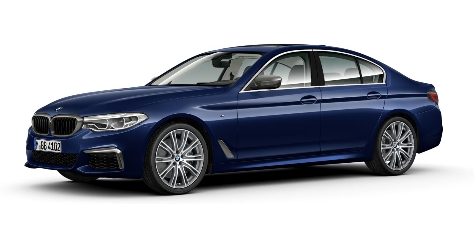 BMW M550i xDrive Limousine in Blau von vorne BMW M550i xDrive Limousine in Blau von vorne