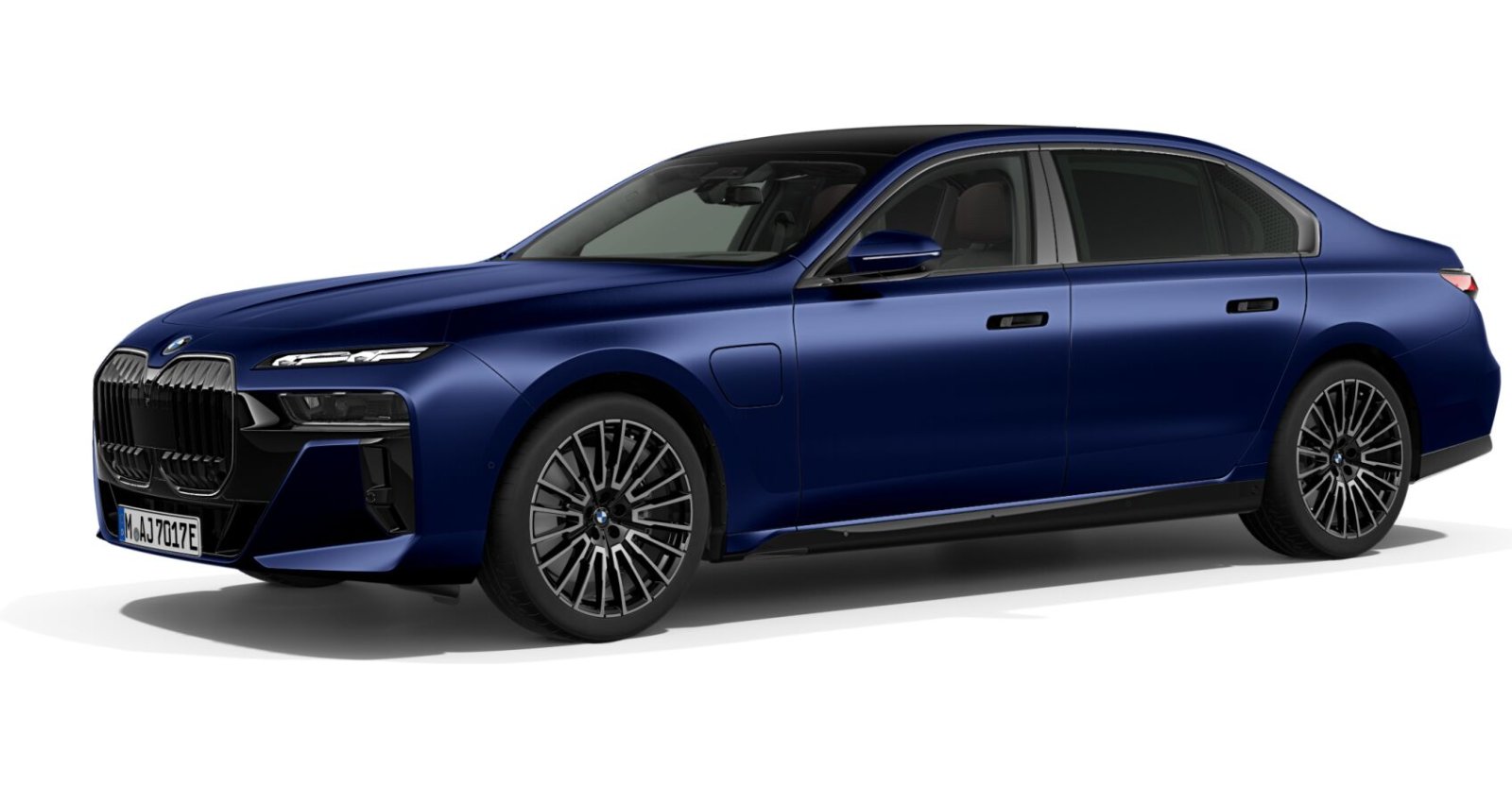 BMW 750e xDrive Limousine in Blau von vorne BMW 750e xDrive Limousine in Blau von vorne