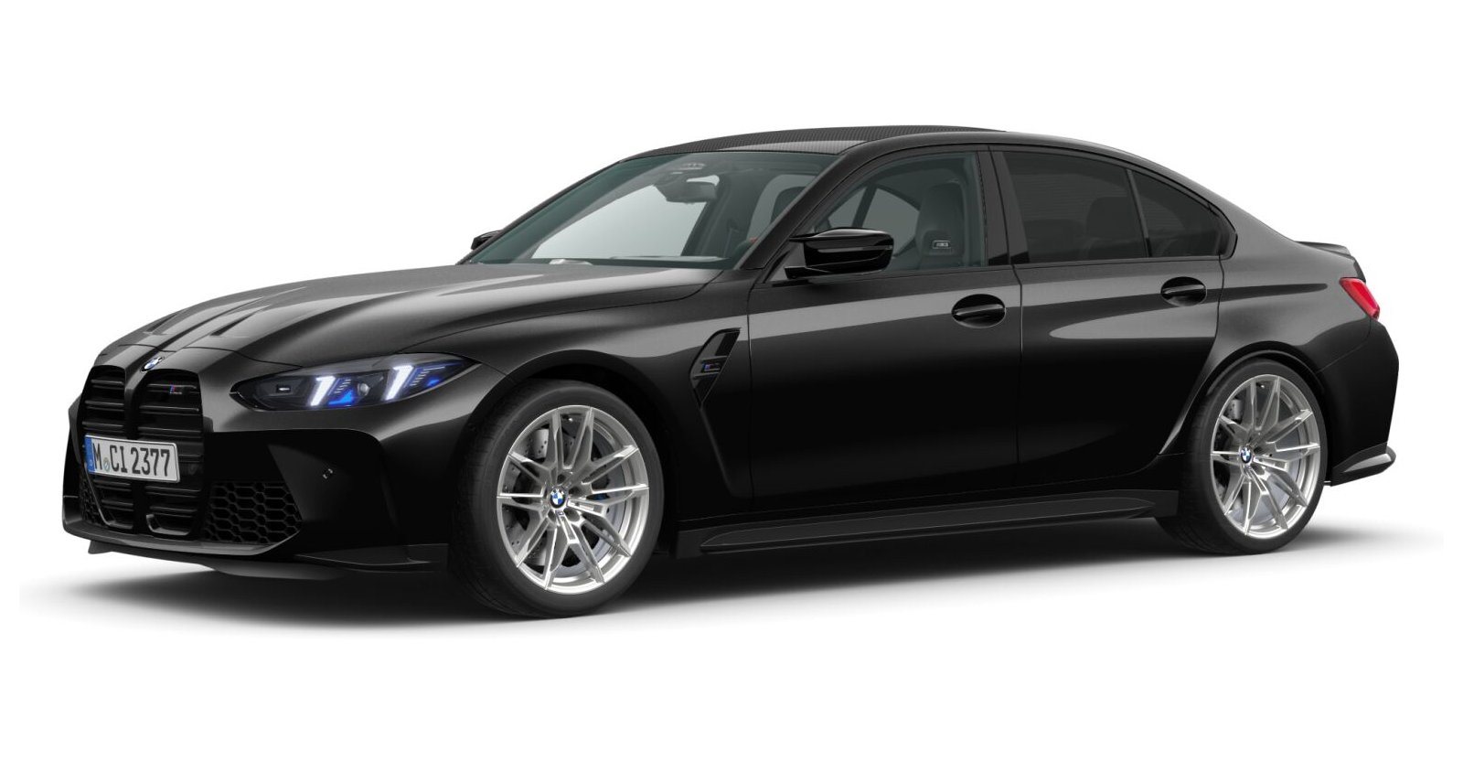 BMW M3 Competition Limousine mit M xDrive in Schwarz von vorne BMW M3 Competition Limousine mit M xDrive in Schwarz von vorne