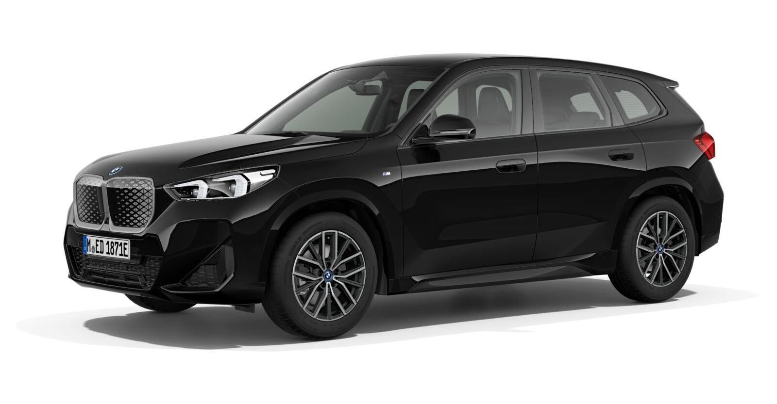BMW iX1 eDrive20 in Schwarz von vorne