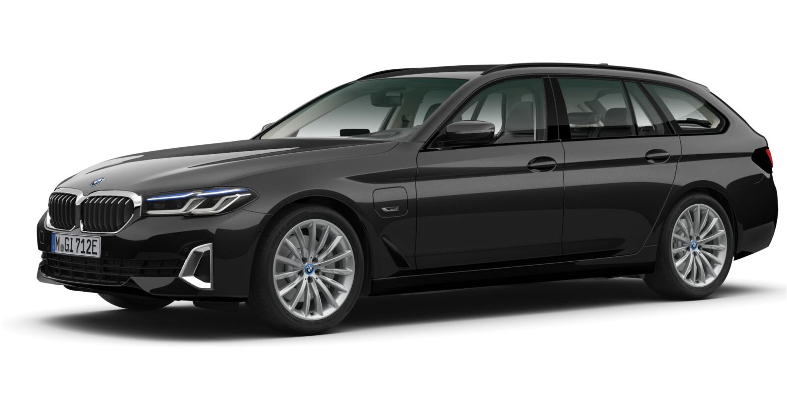 BMW 530e xDrive Touring in Schwarz von vorne BMW 530e xDrive Touring in Schwarz von vorne
