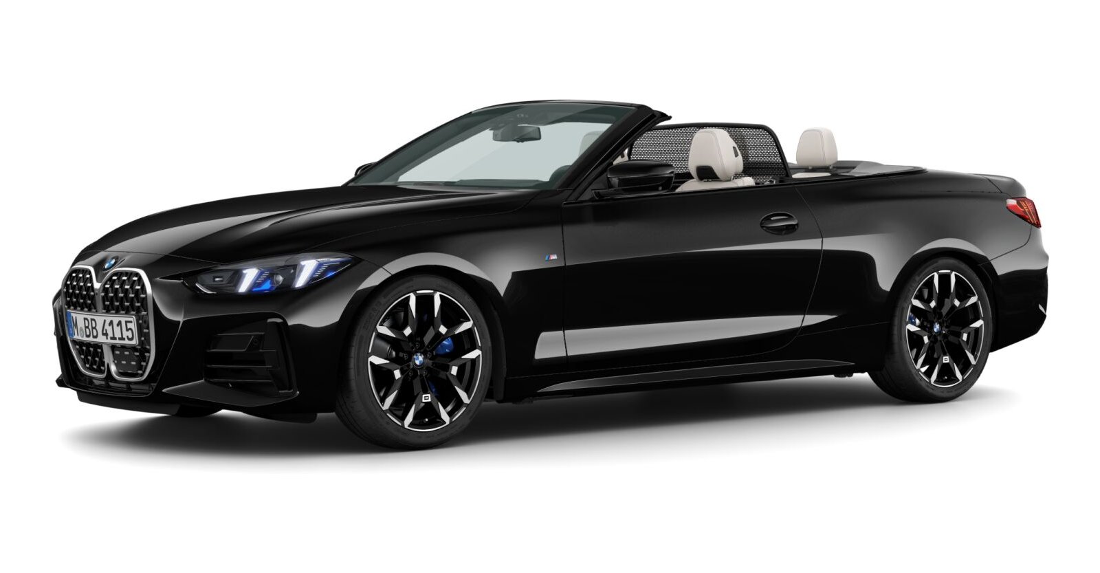 BMW 430d Cabrio in Schwarz von vorne