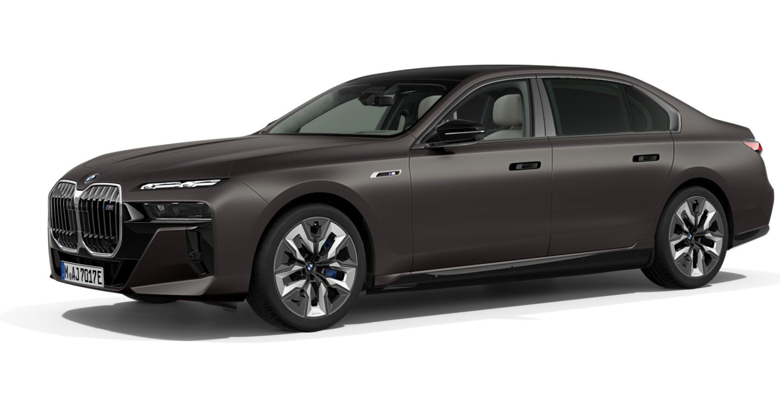 BMW i7 M70 xDrive Limousine in Grau von vorne BMW i7 M70 xDrive Limousine in Grau von vorne