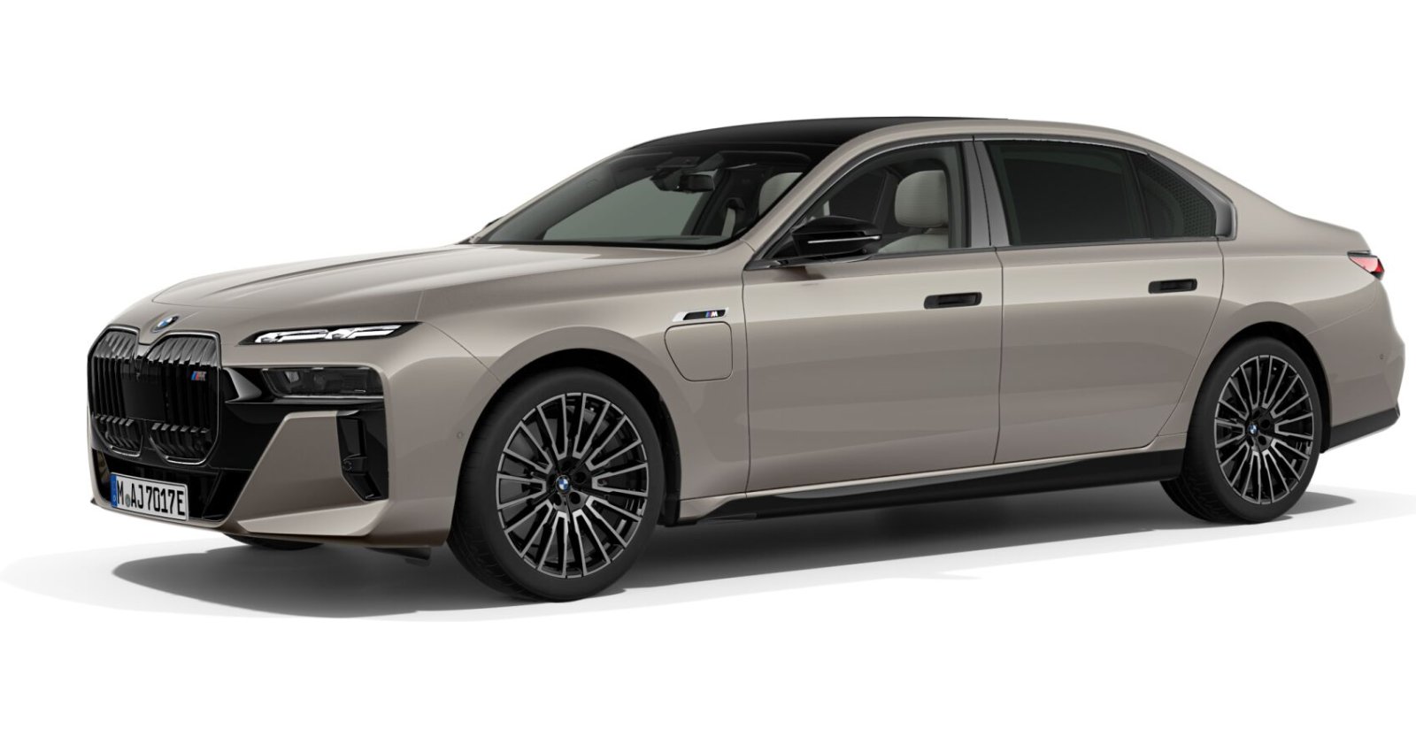 BMW M760e xDrive Limousine in Grau von vorne
