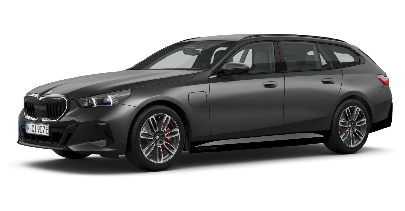 BMW 550e xDrive Touring in Grau von vorne