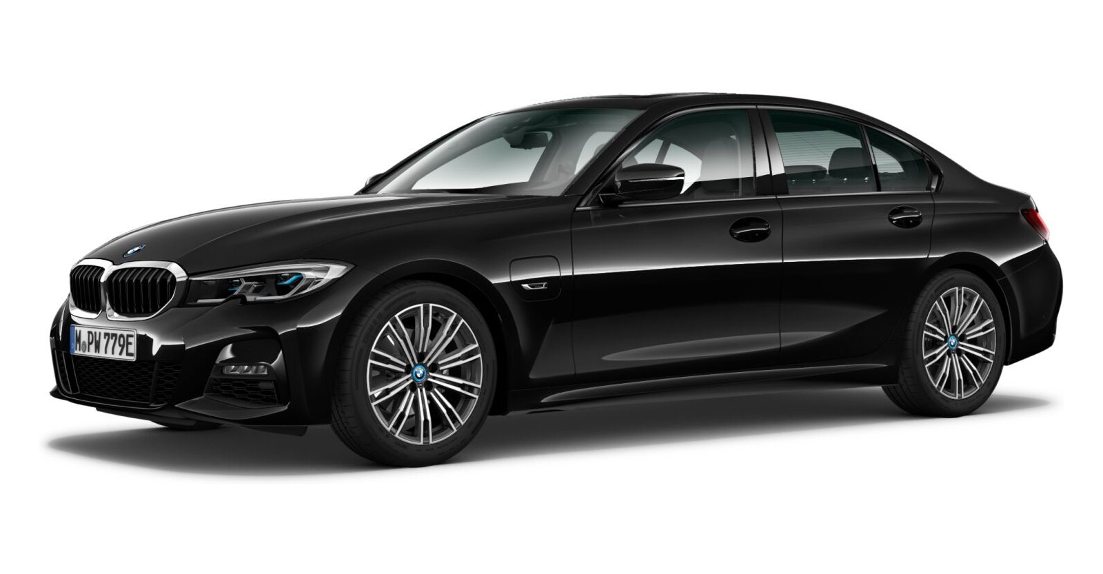 BMW 330e Limousine in Schwarz von vorne BMW 330e Limousine in Schwarz von vorne