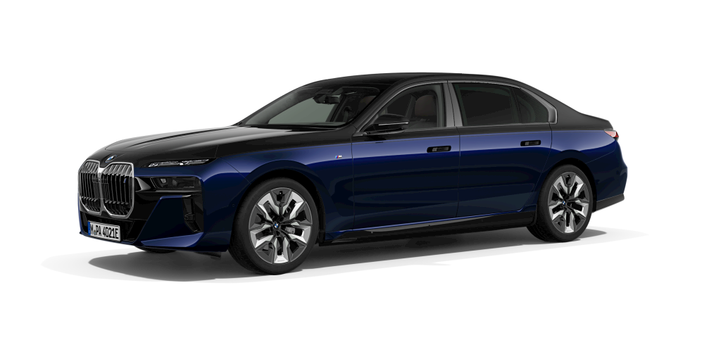 BMW i7 xDrive60 Limousine in Blau von vorne BMW i7 xDrive60 Limousine in Blau von vorne