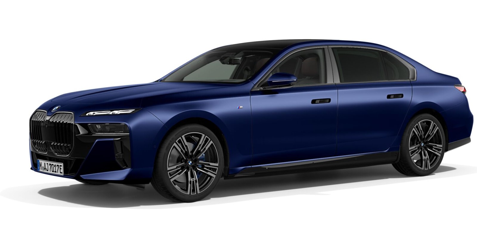 BMW i7 eDrive50 Limousine in Blau von vorne BMW i7 eDrive50 Limousine in Blau von vorne