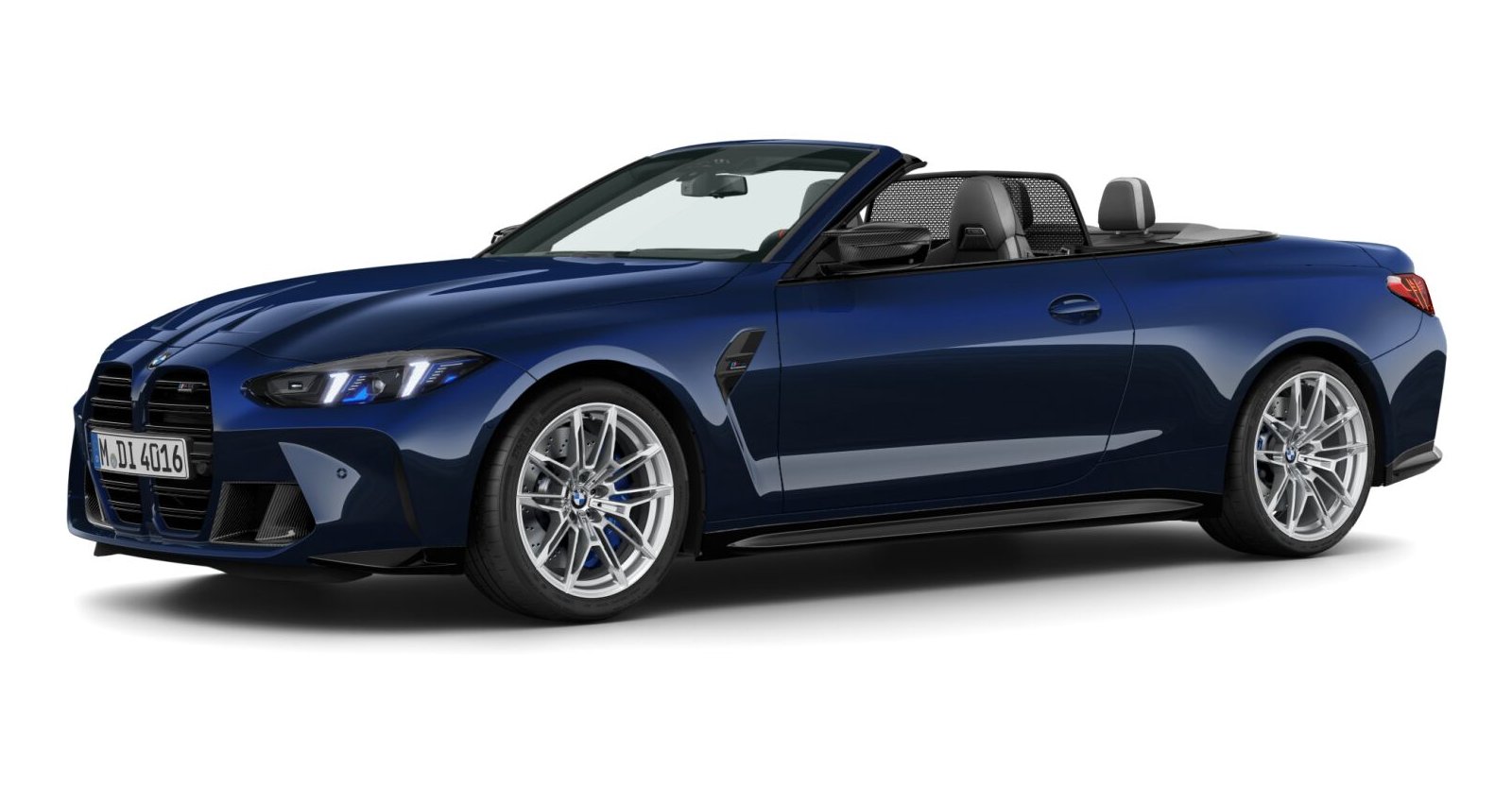 BMW M4 Competition Cabrio mit M xDrive in Blau von vorne BMW M4 Competition Cabrio mit M xDrive in Blau von vorne