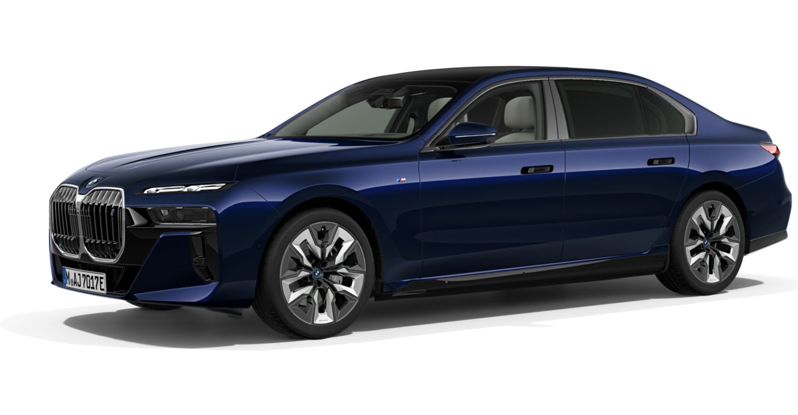 BMW i7 xDrive60 Limousine in Blau von vorne BMW i7 xDrive60 Limousine in Blau von vorne