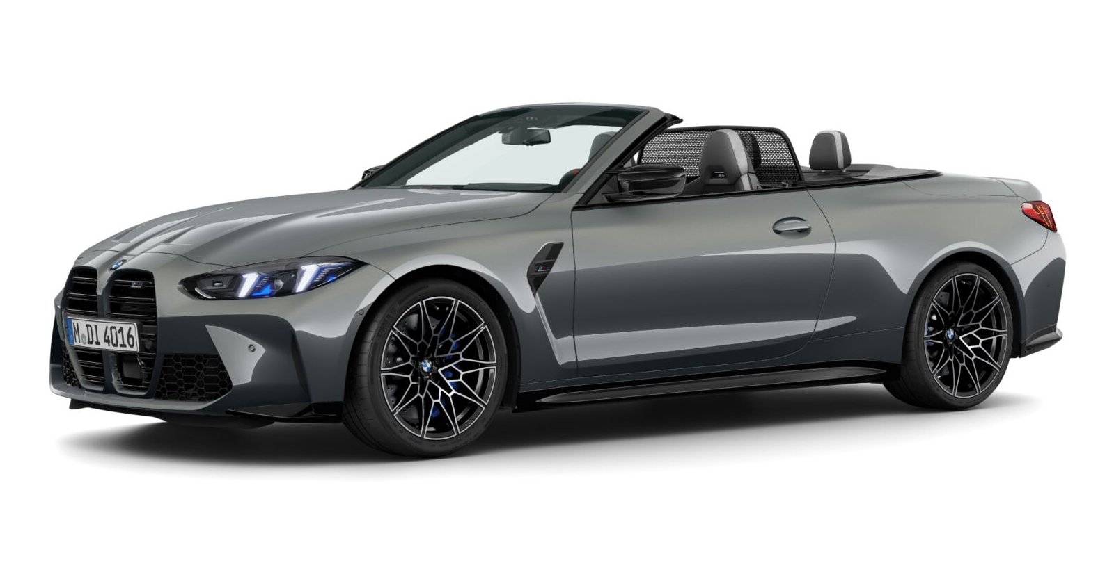 BMW M4 Competition Cabrio mit M xDrive in Grau von vorne