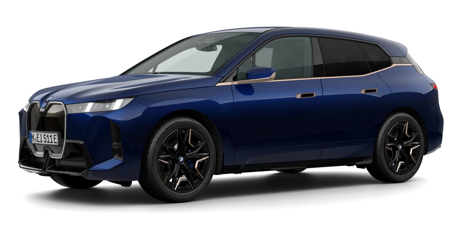 BMW iX xDrive45 in Blau von vorne