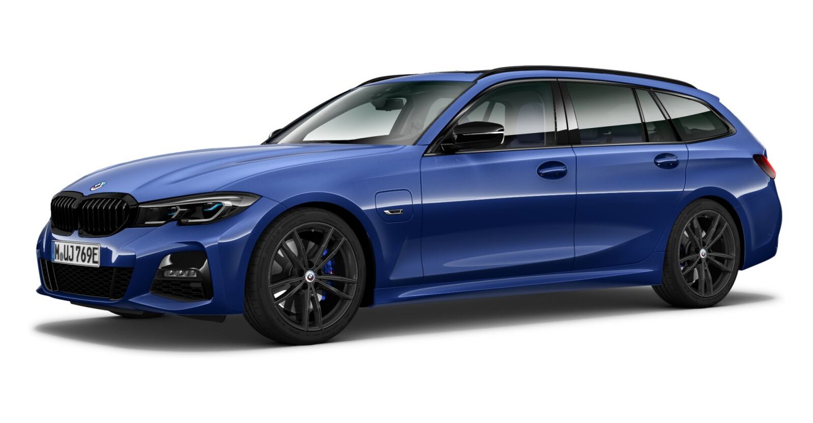 BMW 330e xDrive Touring in Blau von vorne