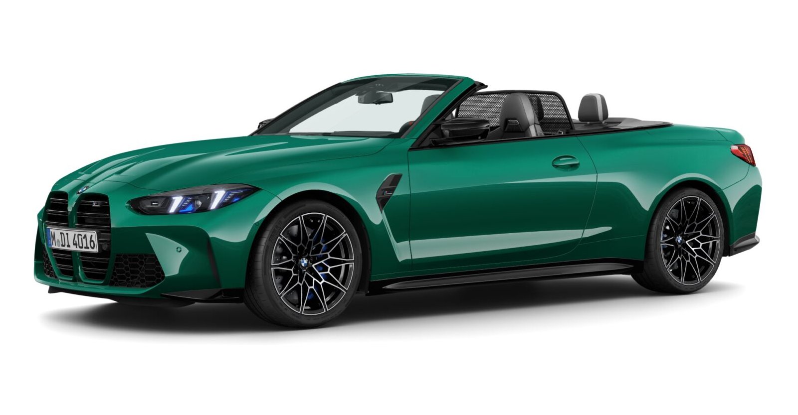 BMW M4 Competition Cabrio mit M xDrive in Grün von vorne