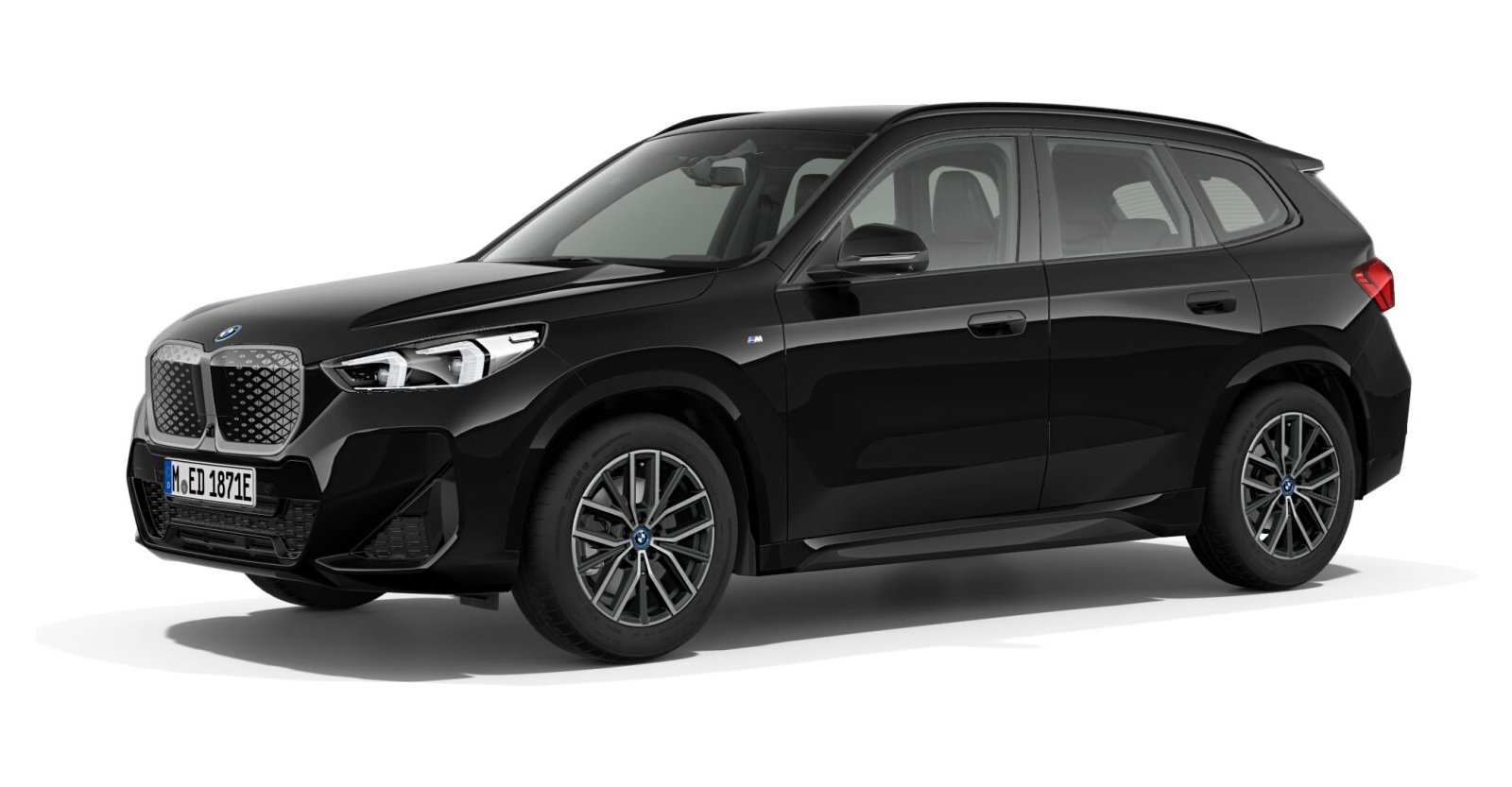 BMW iX1 eDrive20 in Schwarz von vorne