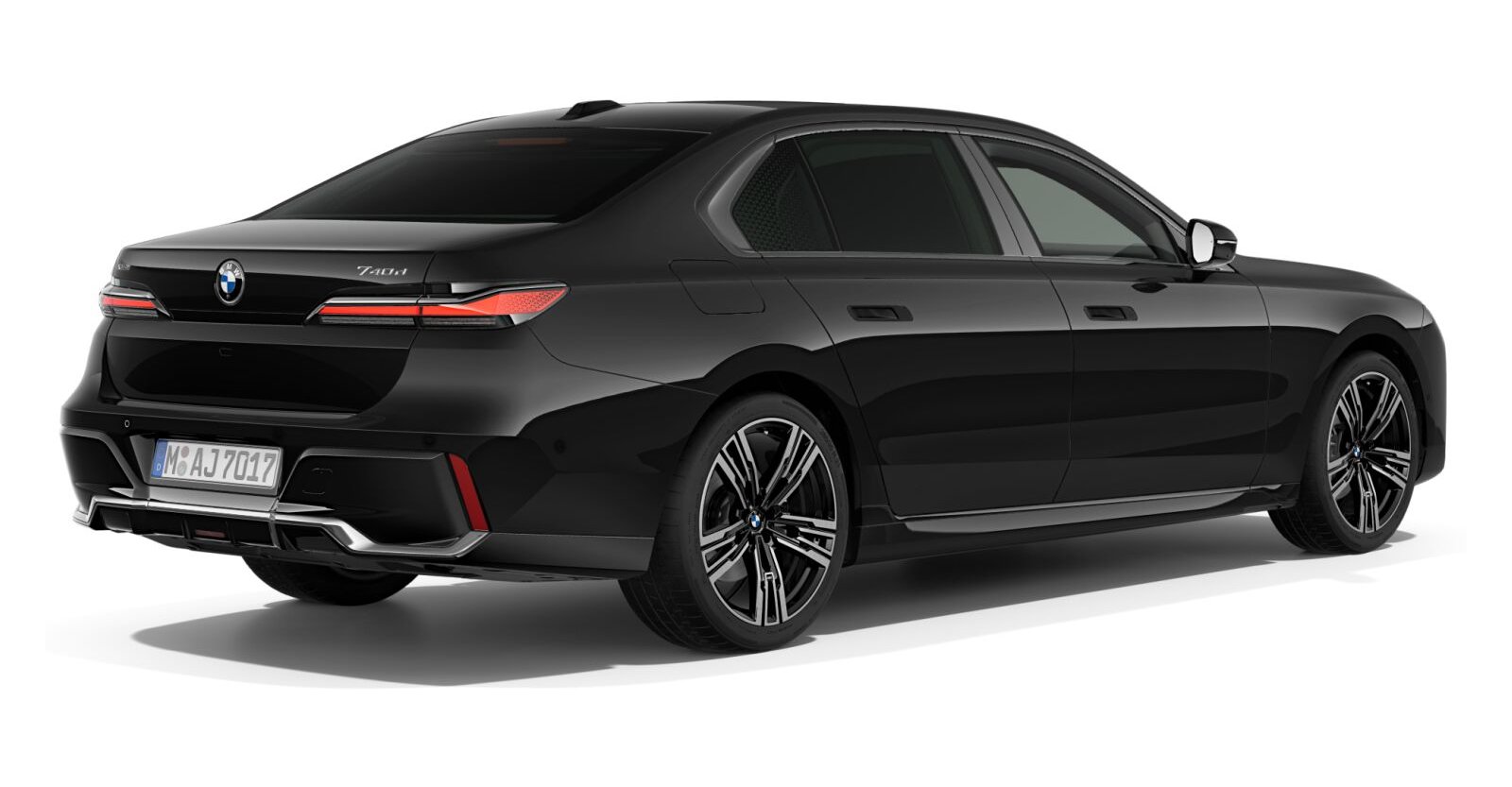 BMW BMW 7er in Schwarz von hinten