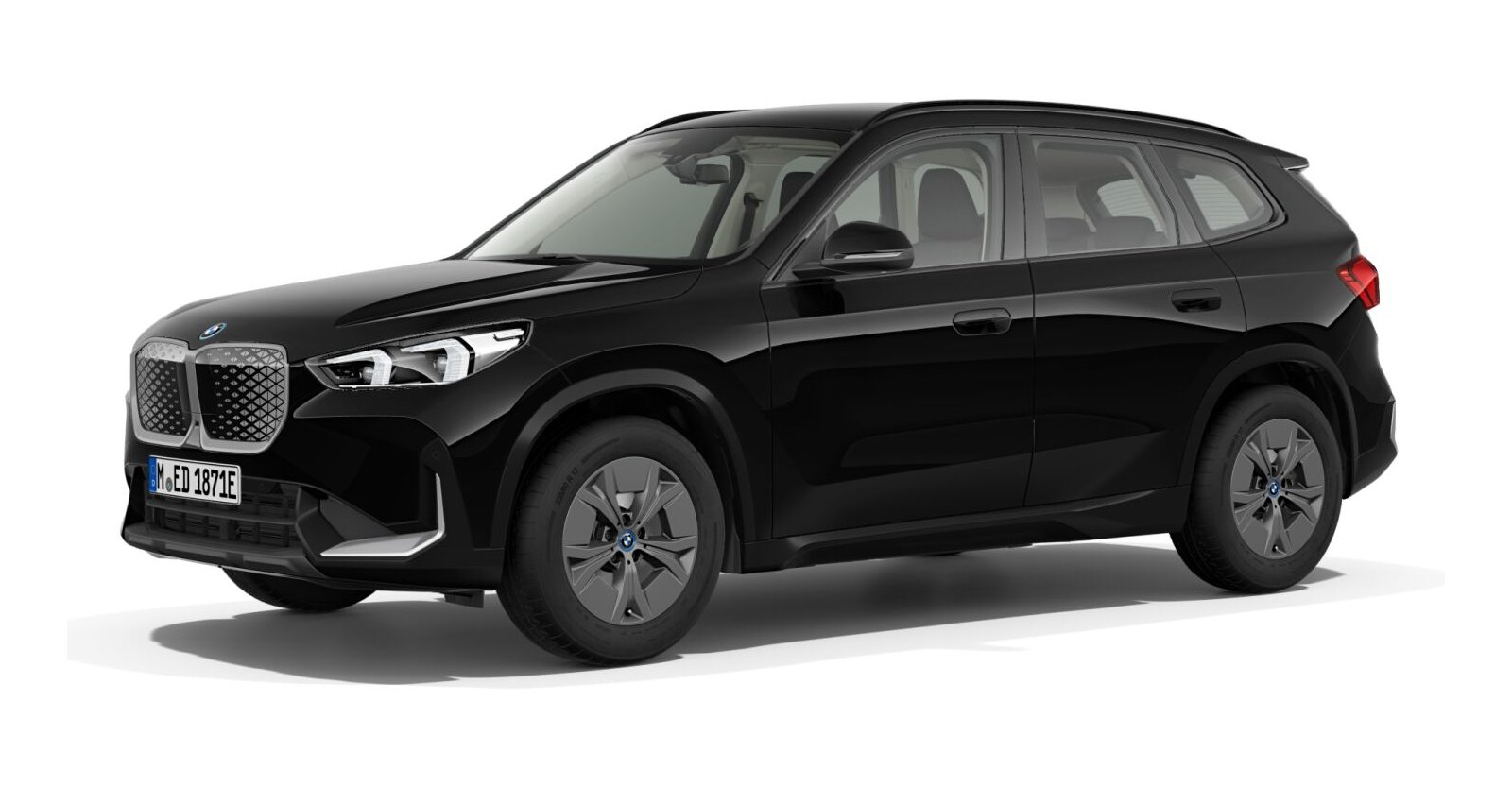 BMW iX1 eDrive20 in Schwarz von vorne