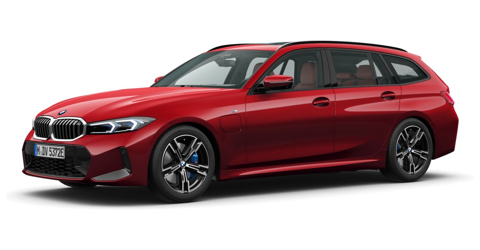 BMW 330e Touring in Rot von vorne
