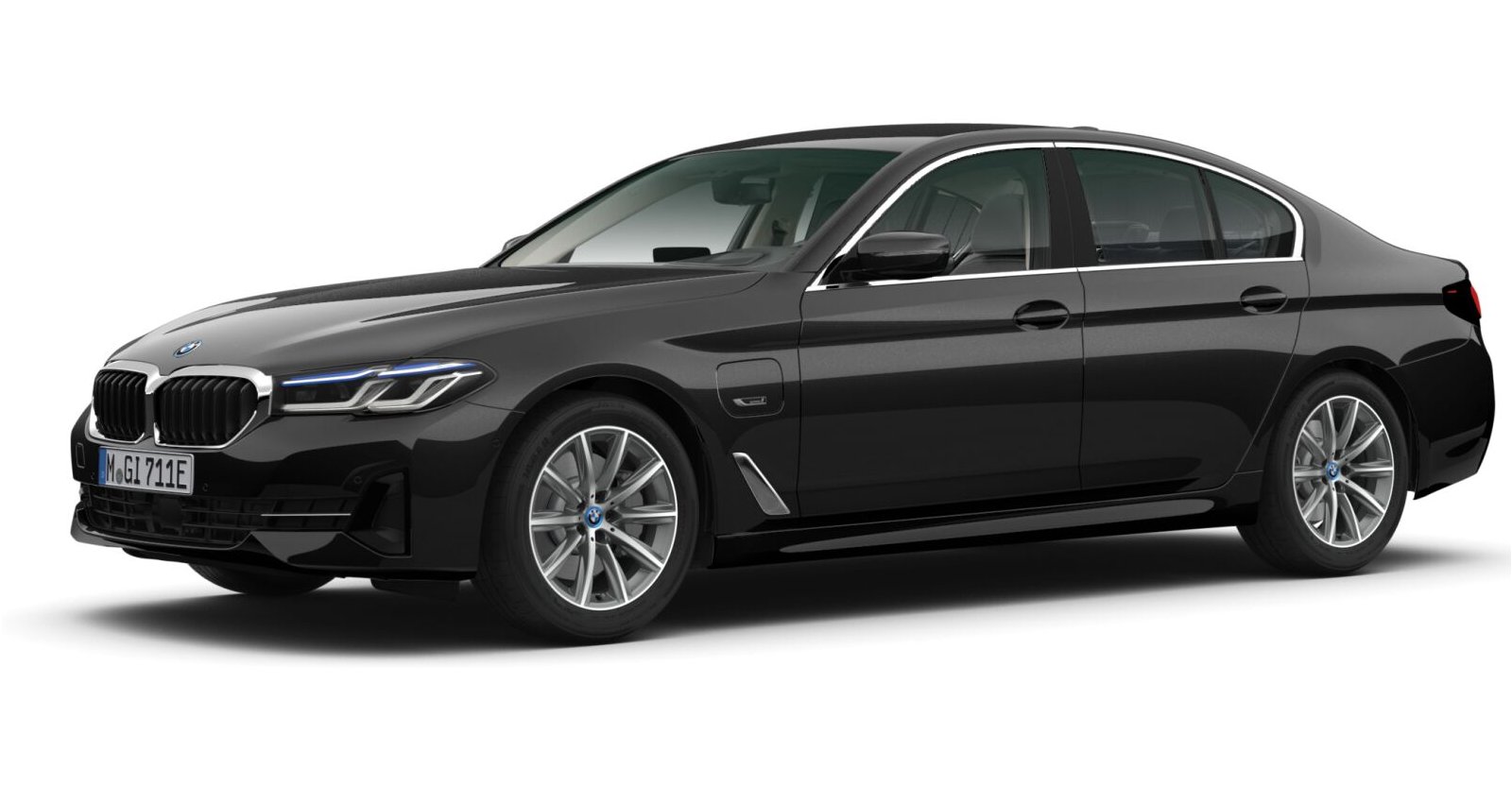 BMW 530e Limousine in Schwarz von vorne BMW 530e Limousine in Schwarz von vorne
