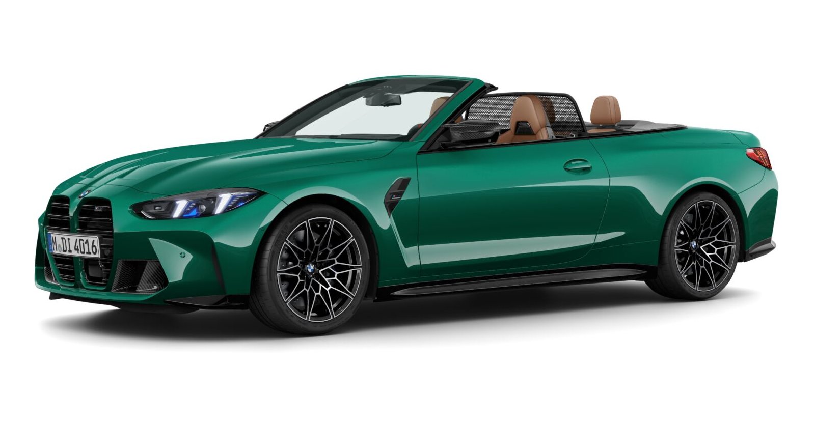 BMW M4 Competition Cabrio mit M xDrive in Grün von vorne BMW M4 Competition Cabrio mit M xDrive in Grün von vorne