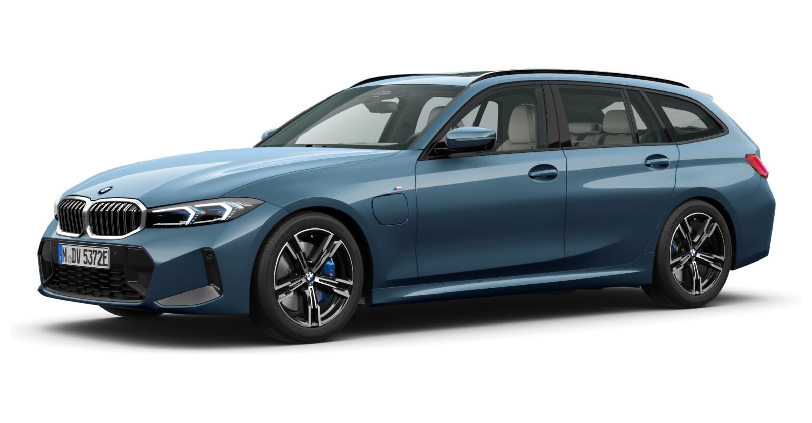 BMW 330e xDrive Touring in Blau von vorne