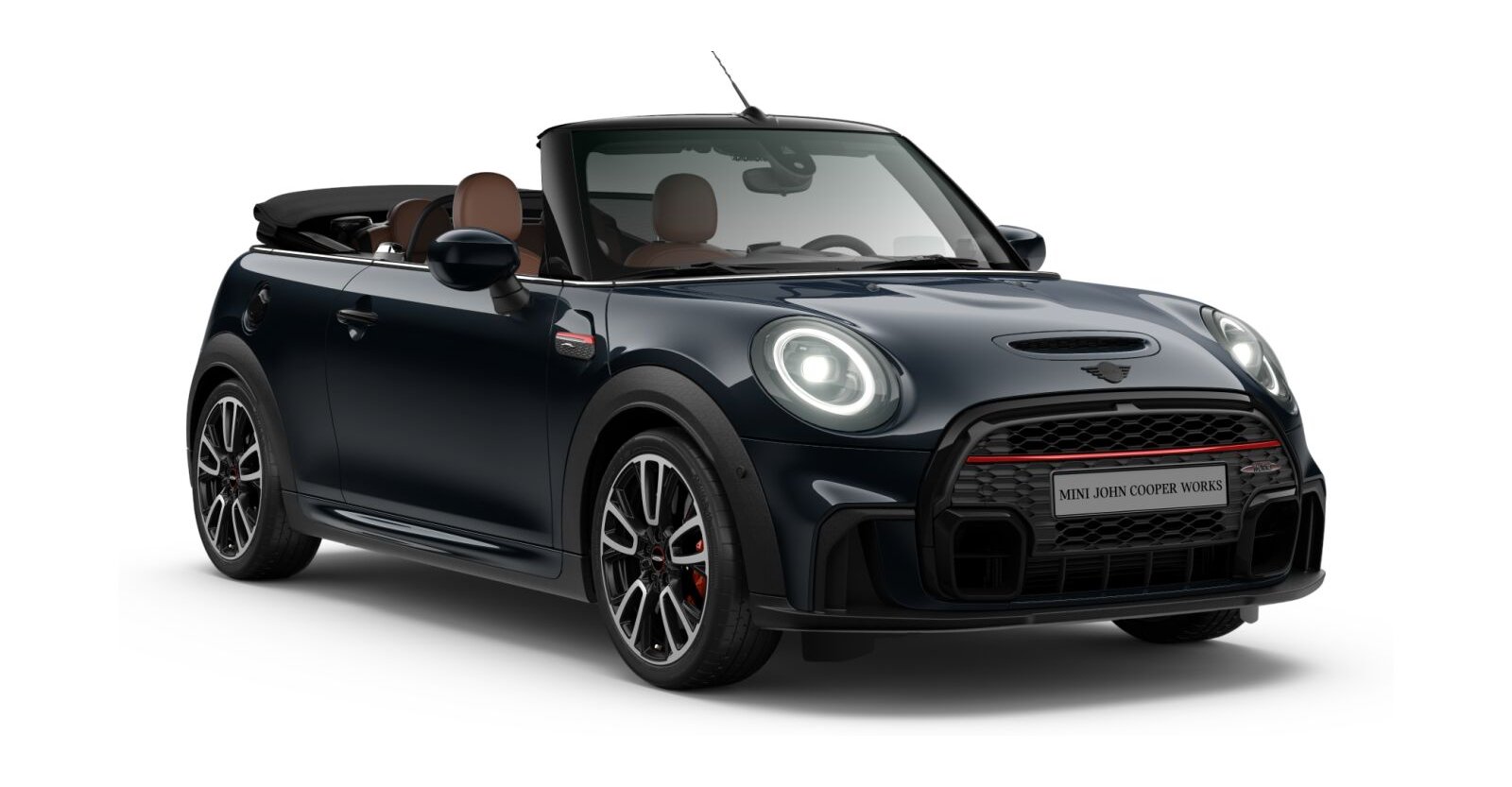 MINI JCW Cabrio in Schwarz von vorne MINI JCW Cabrio in Schwarz von vorne