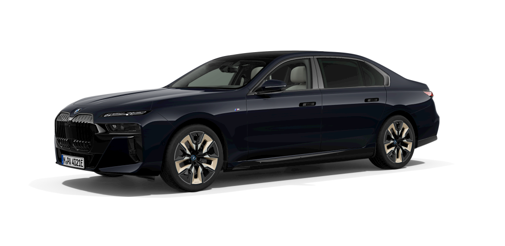BMW i7 xDrive60 Limousine in Schwarz von vorne BMW i7 xDrive60 Limousine in Schwarz von vorne