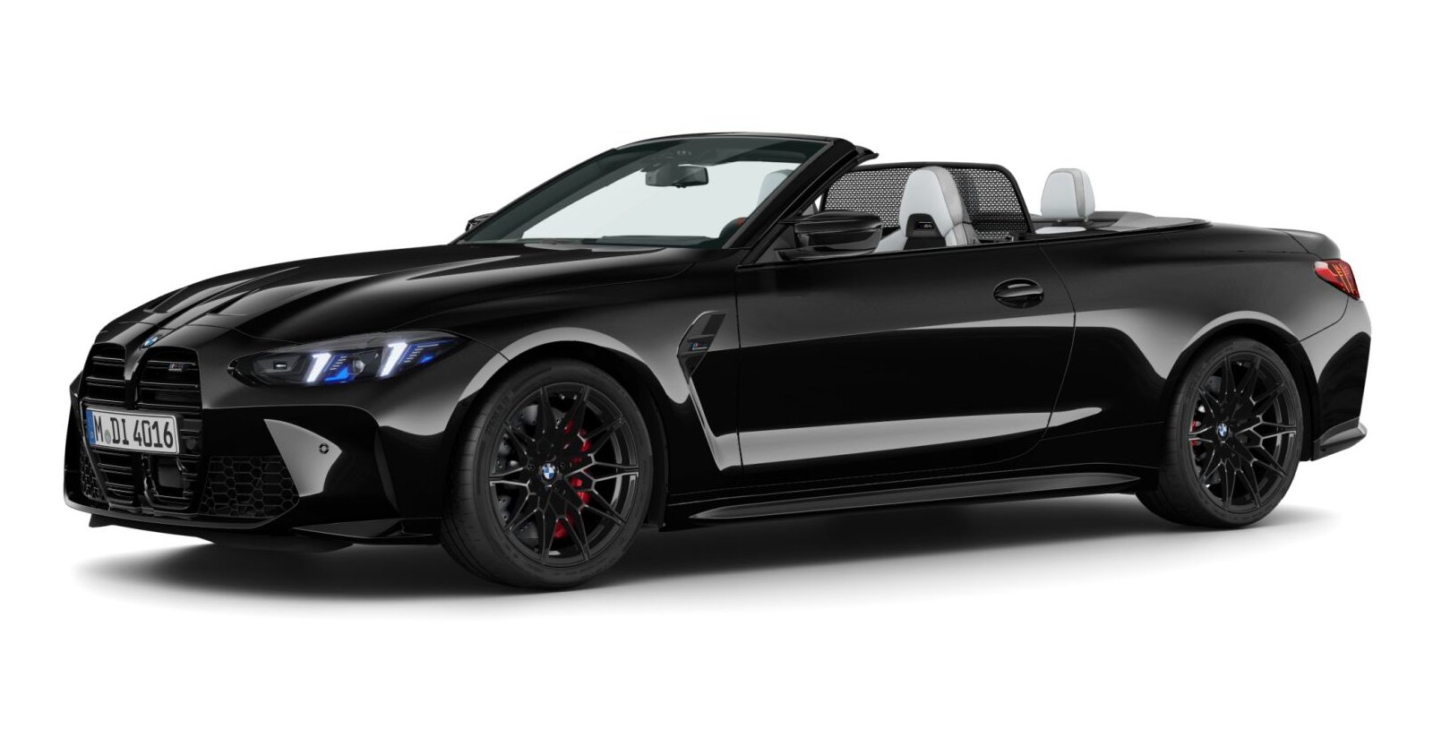 BMW M4 Competition Cabrio mit M xDrive in Schwarz von vorne BMW M4 Competition Cabrio mit M xDrive in Schwarz von vorne