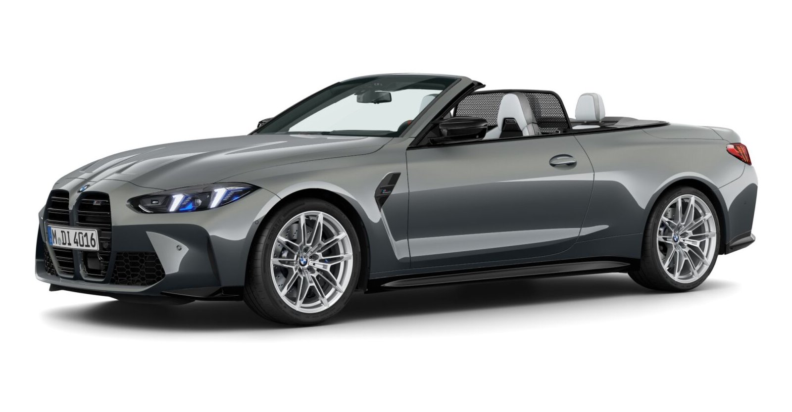BMW M4 Competition Cabrio mit M xDrive in Grau von vorne