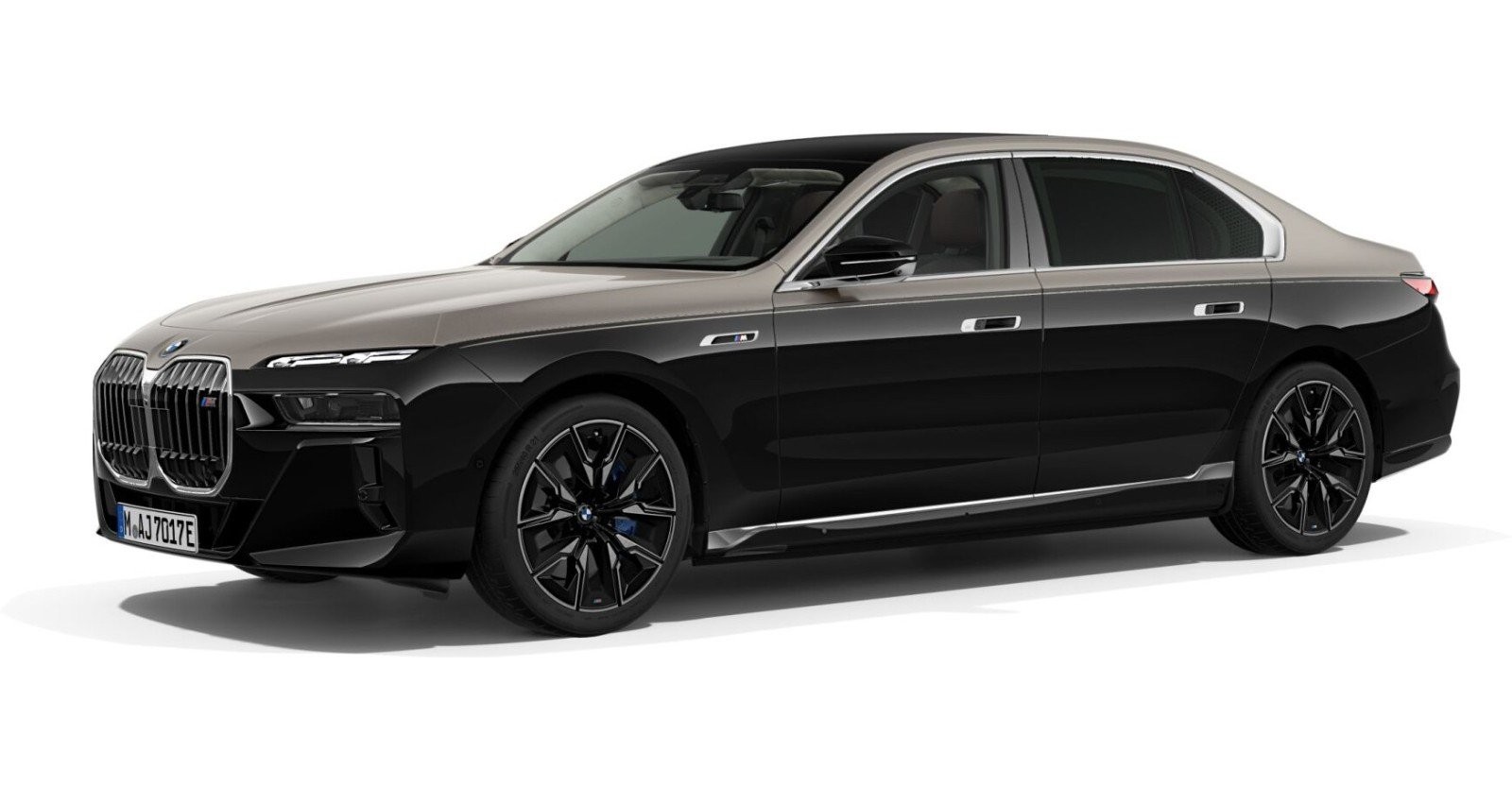 BMW i7 M70 xDrive Limousine in Schwarz von vorne BMW i7 M70 xDrive Limousine in Schwarz von vorne