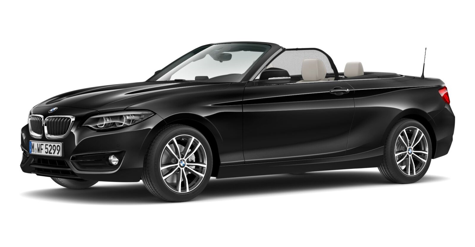 BMW 220d Cabrio in Schwarz von vorne
