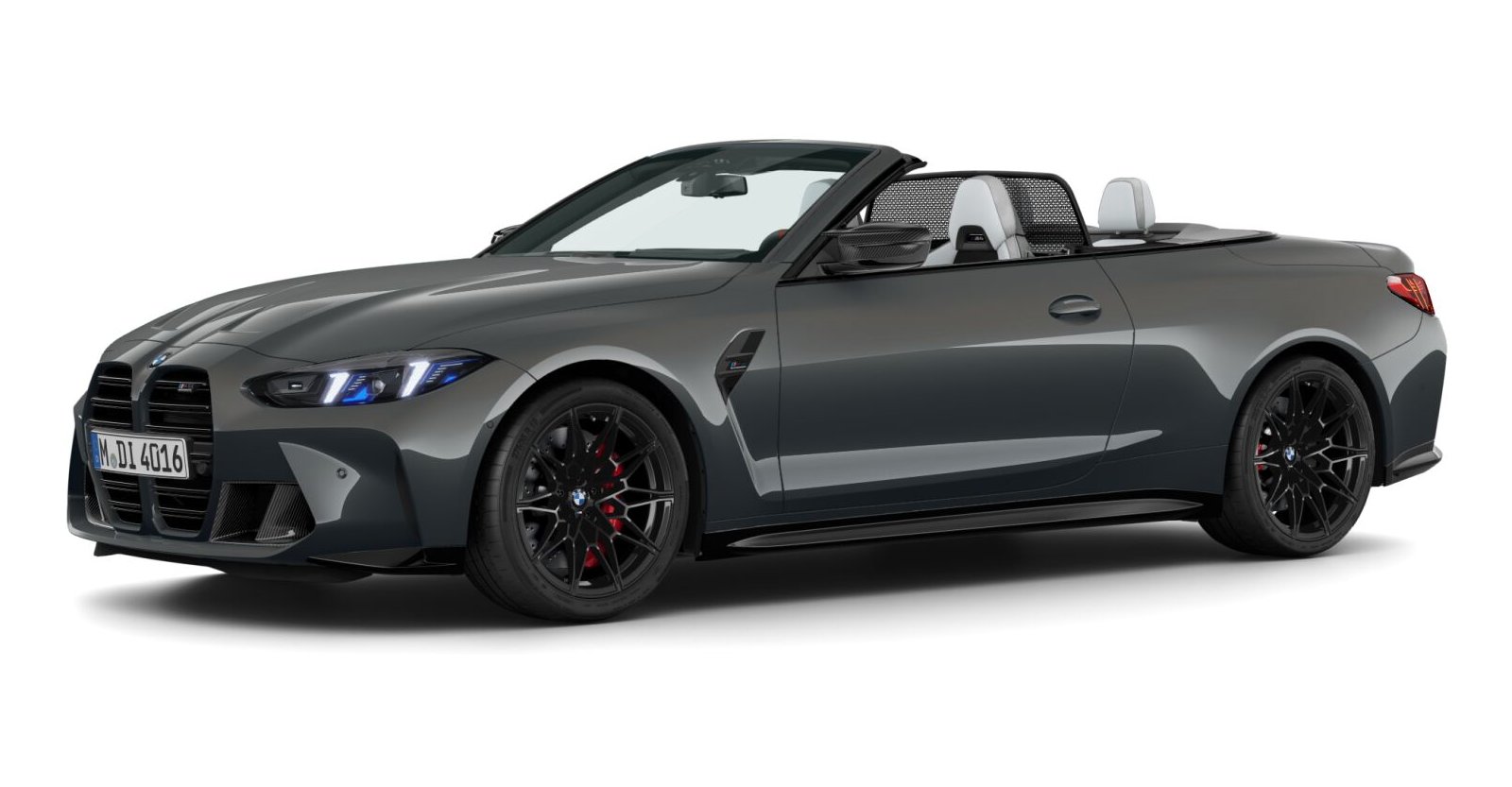 BMW M4 Competition Cabrio mit M xDrive in Grau von vorne BMW M4 Competition Cabrio mit M xDrive in Grau von vorne