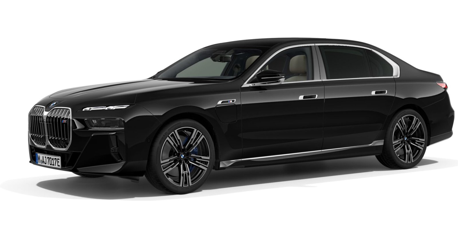 BMW M760e xDrive Limousine in Schwarz von vorne