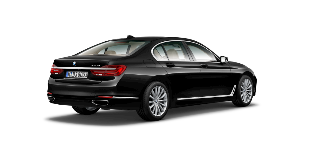 BMW BMW 7er in Schwarz von hinten