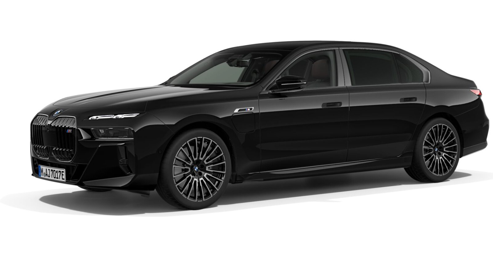 BMW M760e xDrive Limousine in Schwarz von vorne